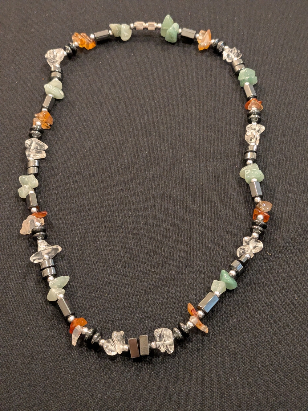 Vintage 1980" Multi-Stone Beaded Necklace 8" in Green, Clear & Amber